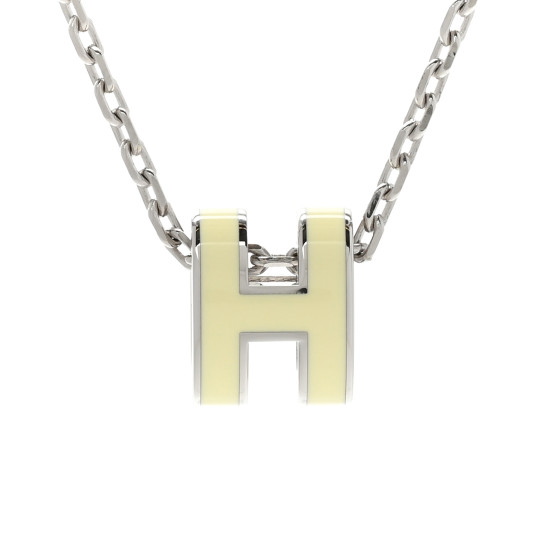 HERMES Palladium Mini Pop H Pendant Necklace Jaune Soufre