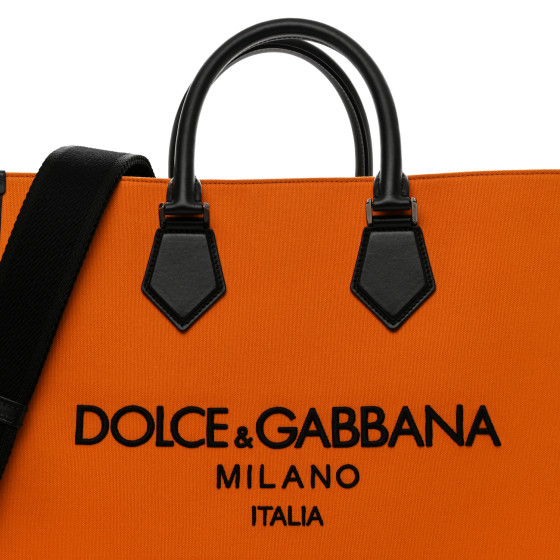 【関税＆送料込み】Dolce & Gabbana Large Shopping Bag DOLCE GABBANA Canvas Calfskin Embroidered Logo Large Edge