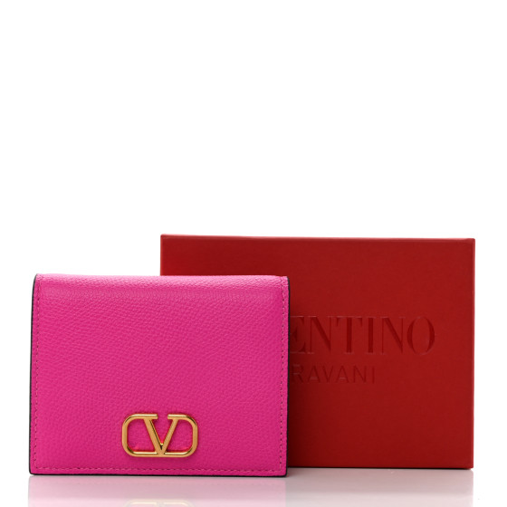 VALENTINO GARAVANI Grainy Calfskin Compact Vlogo Wallet Pink