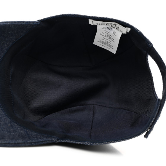 HERMES Cotton Denim Embroidered Davis Emile Hat 58 Indigo