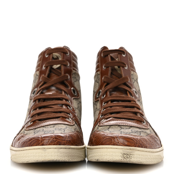 コニャック GUCCI GG Plus Monogram Calfskin Crocodile Embossed Mens Coda