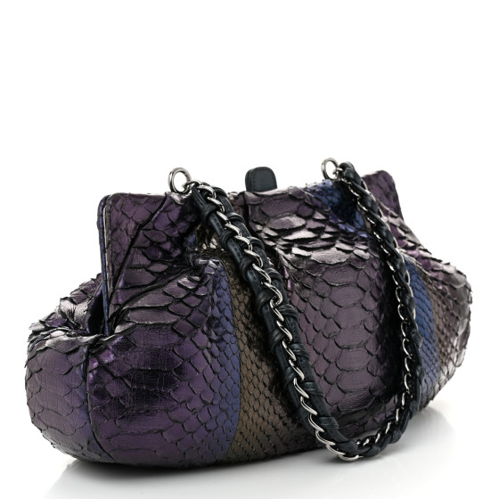 CHANEL Metallic Snakeskin Kisslock Frame Chain Bag Purple