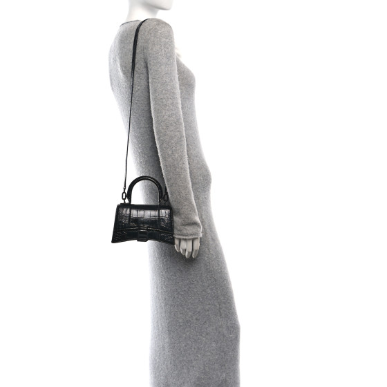 BALENCIAGA Shiny Calfskin Monochrome Crocodile Embossed