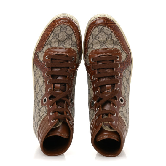 コニャック GUCCI GG Plus Monogram Calfskin Crocodile Embossed Mens Coda