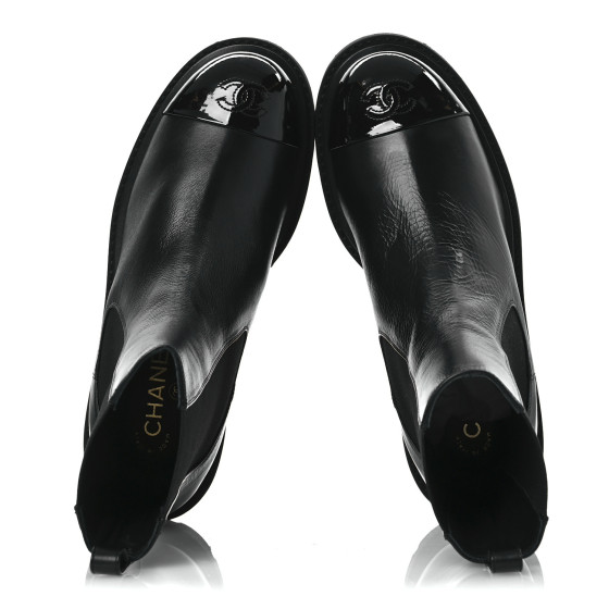 チャチャ CHANEL Crumpled Calfskin Patent Cap Toe Short Boots 39.5