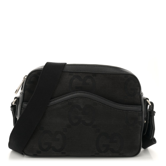 GUCCI メッセンジャーバッグ ブラック GUCCI Monogram Jumbo GG Textured Dollar Calfskin Web