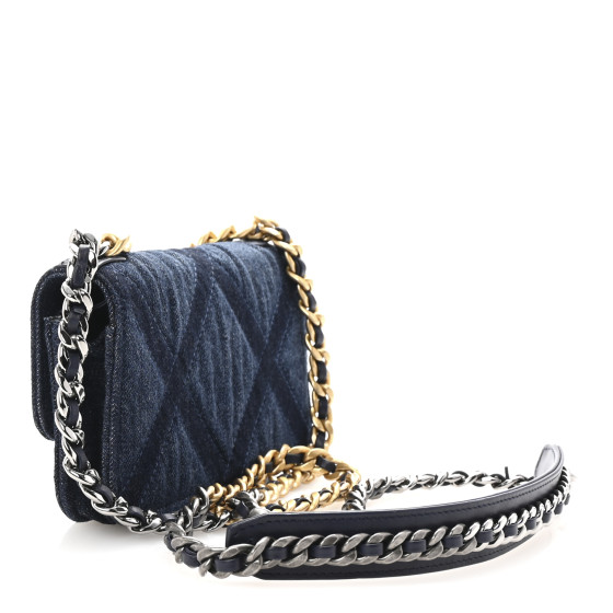 CHANEL Denim Quilted Chanel 19 Flap Phone Holder With Chain