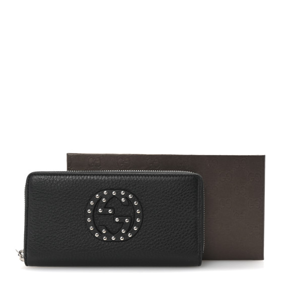【GUCCI】SOHO WALLET Gucci Soho Cellarius Double Logo Black Pebbled Leather Zip