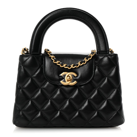 CHANEL Shiny Aged Calfskin Quilted Nano Kelly Shopper Black