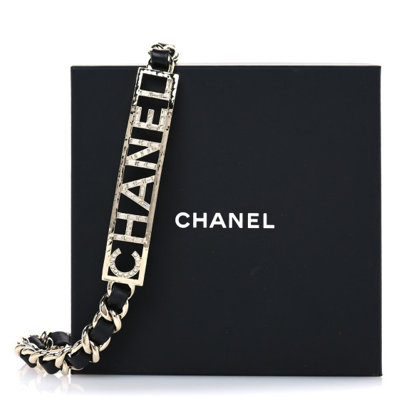 CHANEL Lambskin Metal Crystal Baguette Logo Chain Belt 90 36