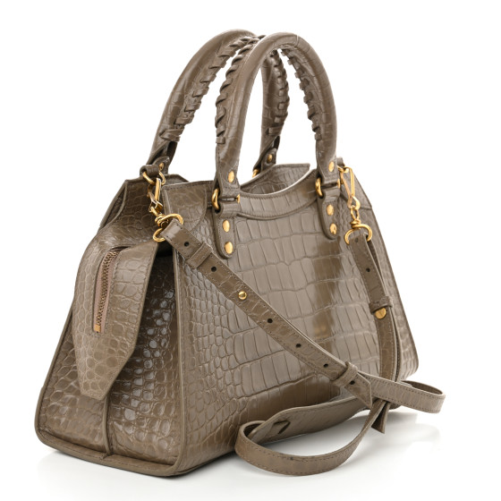BALENCIAGA Shiny Supple Calfskin Crocodile Embossed Neo