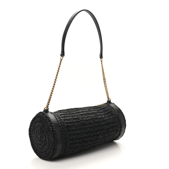 【SAINT LAURENT】CASSANDRE SMALL CYLINDER BAG IN RAFFIA Saint Laurent Raffia Cassandre Small Cylindric Bag | Vivrelle