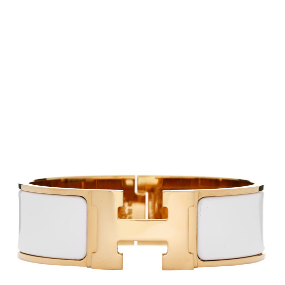 Hermes★コーデの主役ホワイトxゴールドClic Clac Hブレスレット HERMES Enamel Wide Clic Clac H Bracelet GM White 1689747