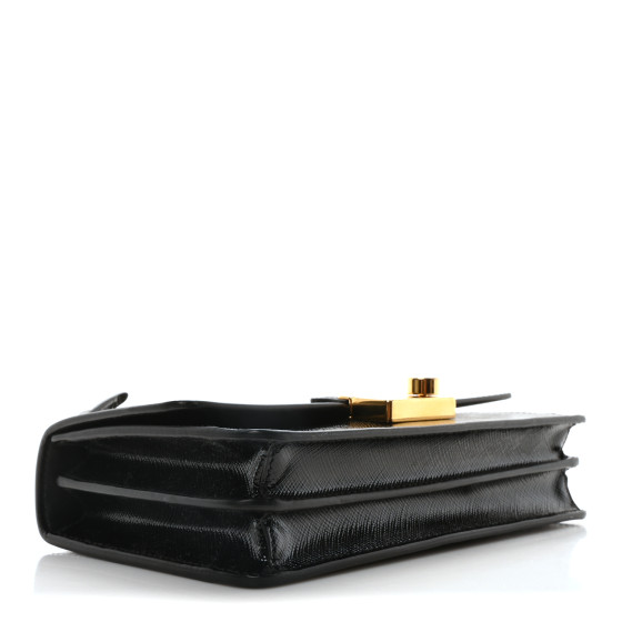 PRADA Saffiano Vernice Lock Flap Chain Bag Black 1691875
