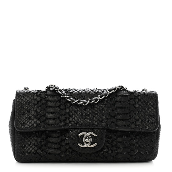 CHANEL Metallic Snakeskin Sequin Flap Black 1693489