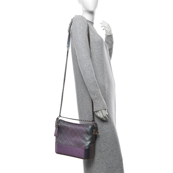 CHANEL Iridescent Lambskin Calfskin Quilted Medium Gabrielle Hobo Light Purple