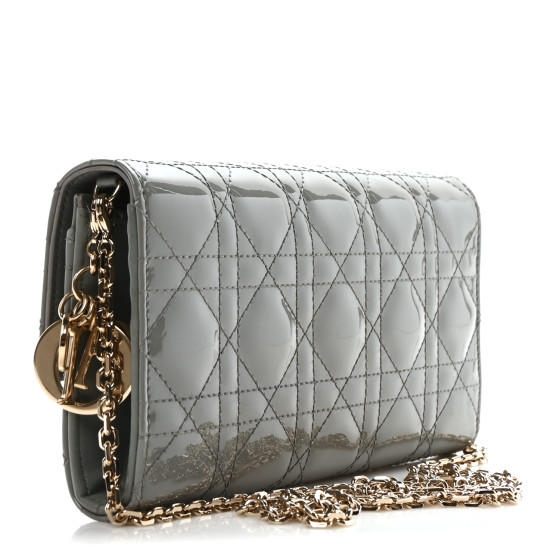 CHRISTIAN DIOR Patent Cannage Lady Dior Rendezvous Wallet On