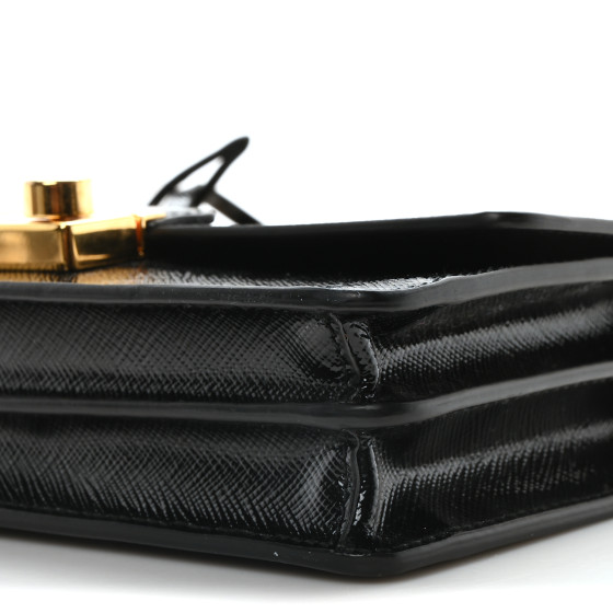 PRADA Saffiano Vernice Lock Flap Chain Bag Black 1691875
