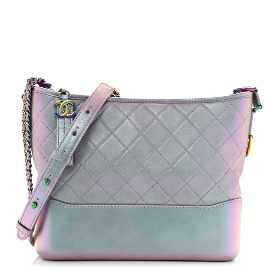 CHANEL Iridescent Lambskin Calfskin Quilted Medium Gabrielle Hobo Light Purple