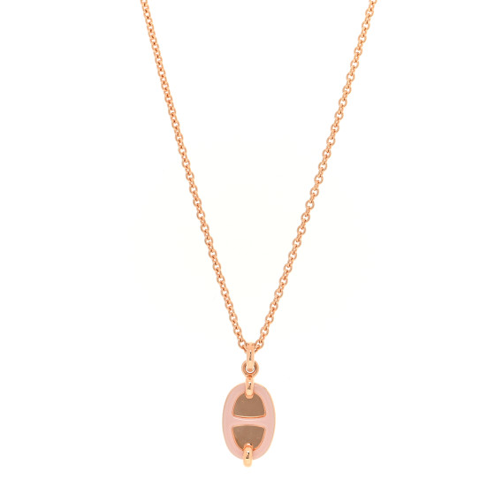 カラフル可愛い新作★Hermes Mini Maillon Pendant PM Rose Gold HERMES Metal Enamel Mini Maillon Pendant Necklace Rose