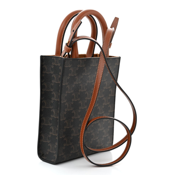 CELINE Triomphe Canvas Calfskin Mini Vertical Cabas Tan