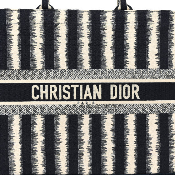 CHRISTIAN DIOR Canvas Embroidered Large Striped Book Tote