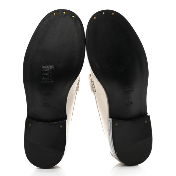 GUCCI Goatskin Womens Logo 15mm Loafers 35.5 Mystic White