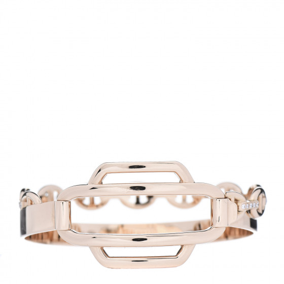 HERMES 18K Rose Gold Diamond PM Kelly Double Tour Bracelet