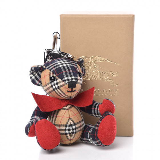 バーバリートーマスチェックキーリング BURBERRY Mini V Check Thomas Bear Keychain Charm Antique