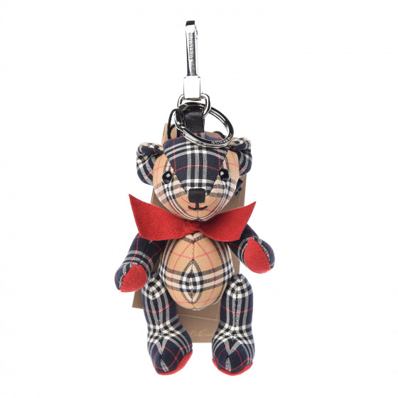 バーバリートーマスチェックキーリング BURBERRY Mini V Check Thomas Bear Keychain Charm Antique