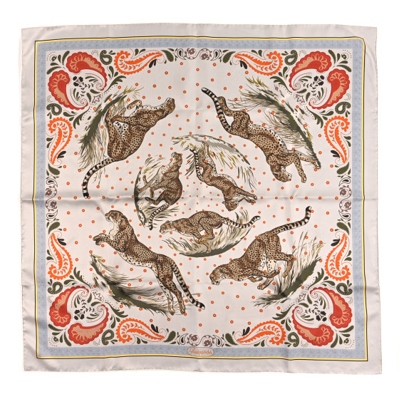 HERMES Silk Guepards Bandana Double Face Scarf 90 Gris Perle