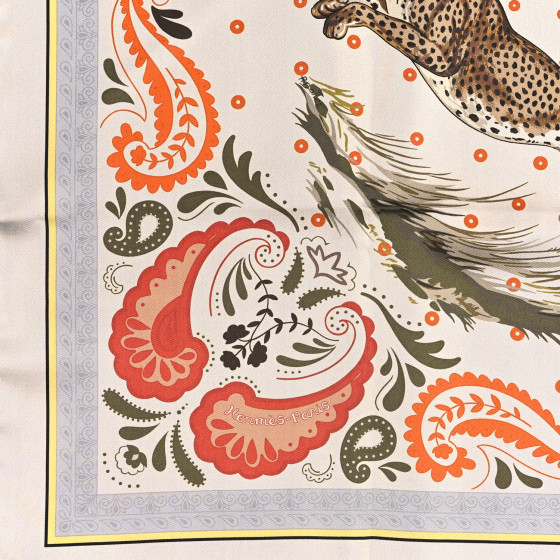 HERMES Silk Guepards Bandana Double Face Scarf 90 Gris Perle