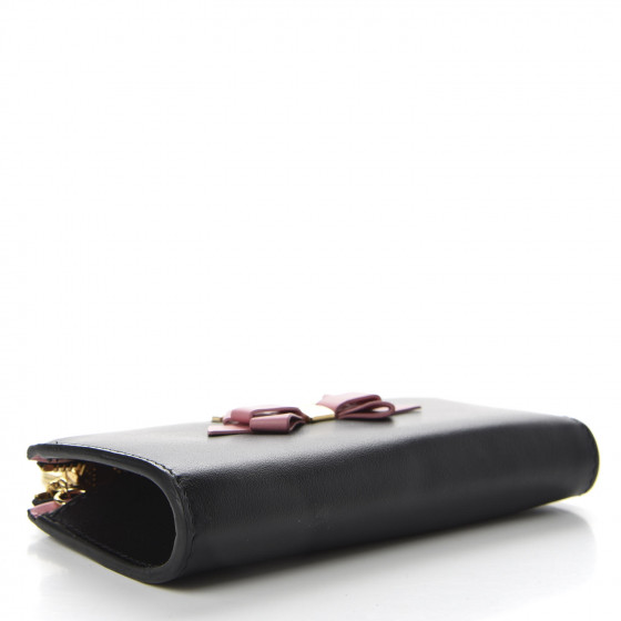 小物 MIU MIU Black Leather Wallet coin case MIU MIU Soft Calf Bow Zip Coin Pouch Black Petalo 681664