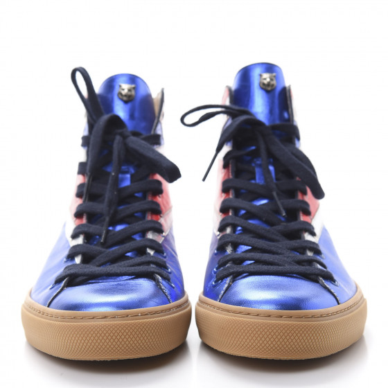 GUCCI Metallic Calfskin Union Jack Mens High Top Sneakers