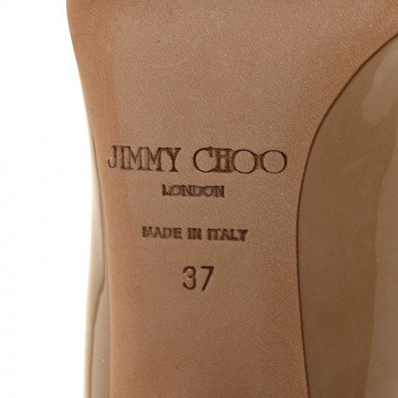 JIMMY CHOO Patent Gilbert Round Toe Pumps 37 Nude 1025814