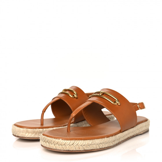 HERMES Goatskin Eloise Espadrille Sandals 37 Beige Doré