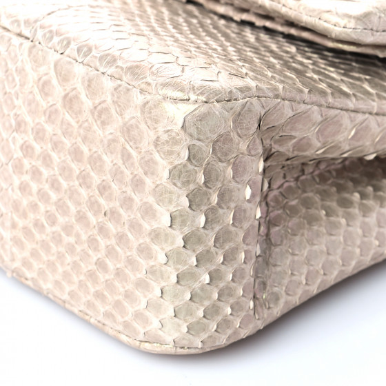 CHANEL Metallic Python Medium Double Flap Light Beige