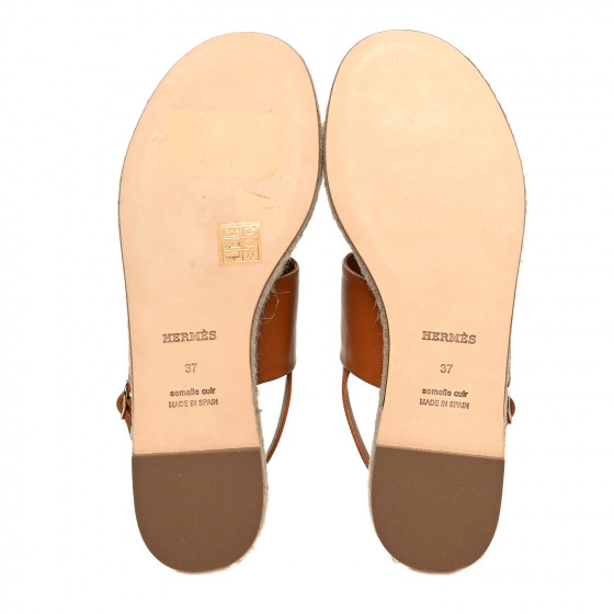 HERMES Goatskin Eloise Espadrille Sandals 37 Beige Doré