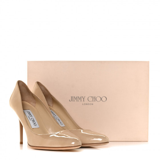 靴 JIMMY CHOO 247 GILBERT Size38.5 NUDE Jimmy Choo Gilbert 247 Nude Patent Leather High Heel Courts