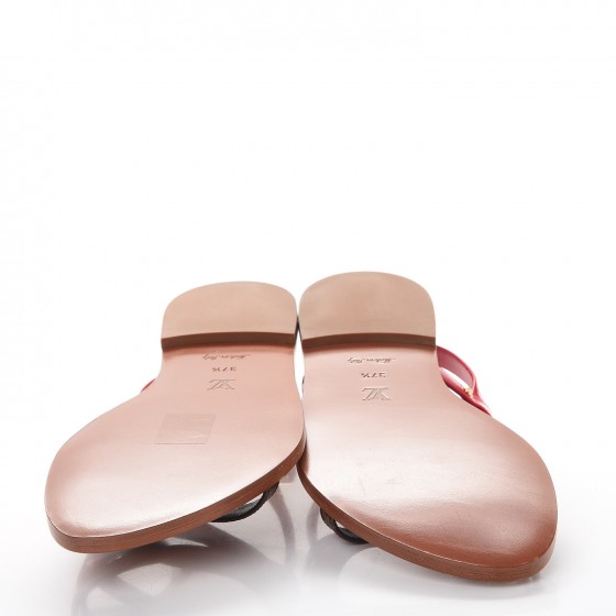 LOUIS VUITTON Monogram Patent Carimbo Flat Sandals 37.5 Red