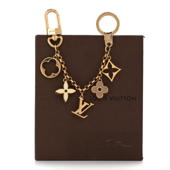 LOUIS VUITTON Brass Enamel Fleur De Monogram Bag Charm Chain