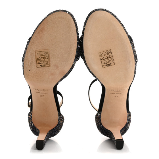 JIMMY CHOO Glitzy Glitter Misty 100 Sandals 37 Twilight