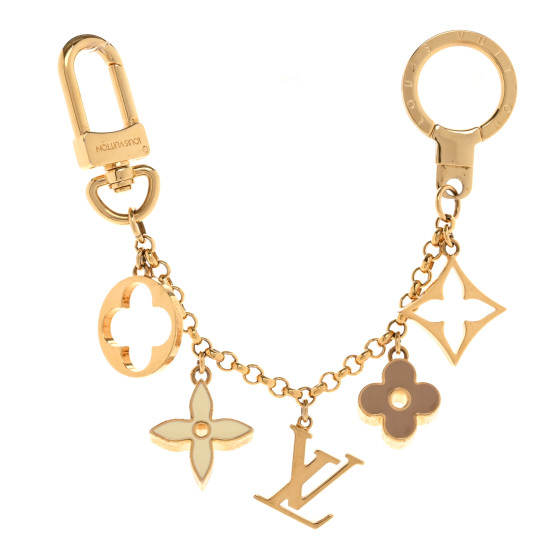 LOUIS VUITTON Brass Enamel Fleur De Monogram Bag Charm Chain