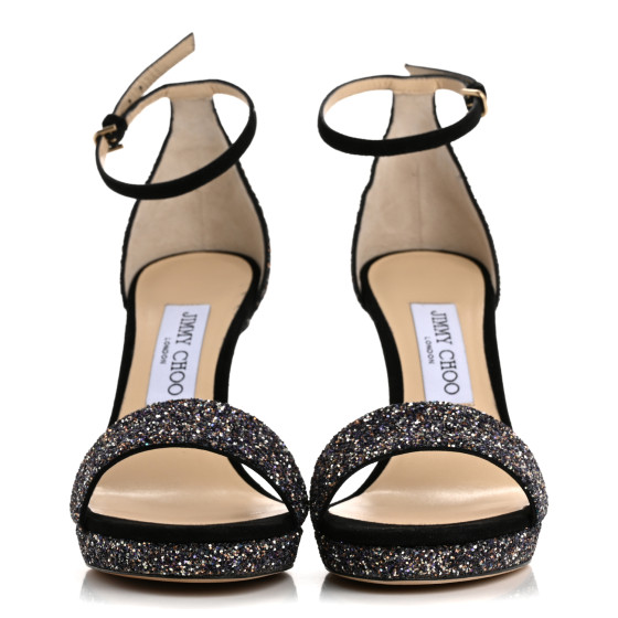 JIMMY CHOO Glitzy Glitter Misty 100 Sandals 37 Twilight