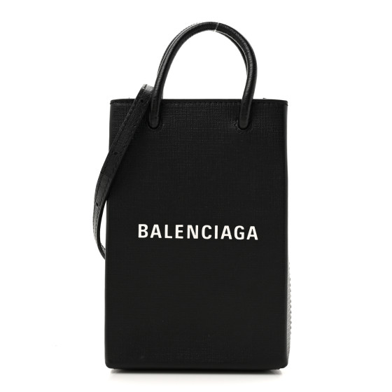 BALENCIAGA Squared Calfskin Logo Shopping Phone Holder Bag