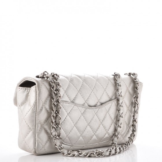 CHANEL Metallic Lambskin Quilted East West Flap Silver
