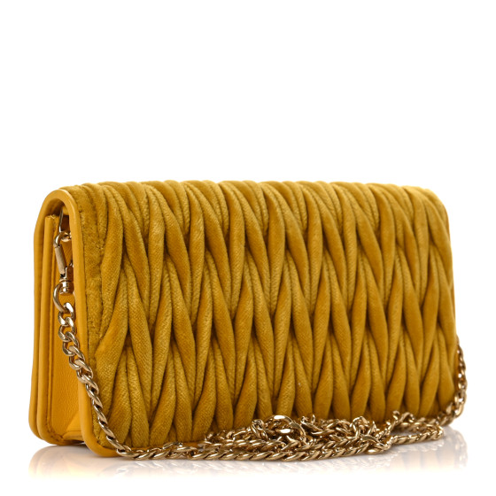 MIU MIU Nappa Velvet Matelasse Wallet On Chain Yellow