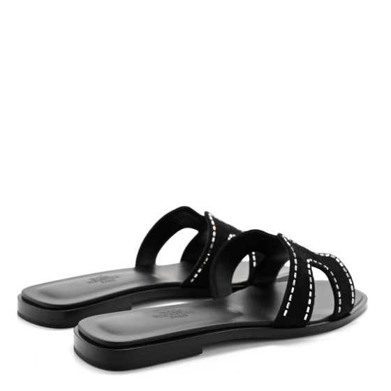 HERMES Suede Goatskin Crystal Embellished Oran Sandals 36.5
