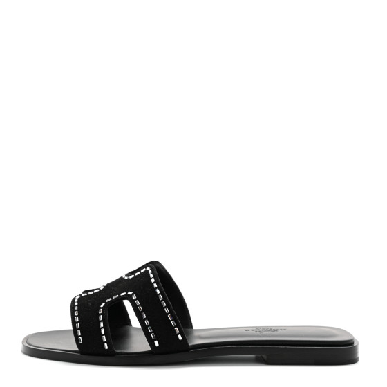 HERMES Suede Goatskin Crystal Embellished Oran Sandals 36.5