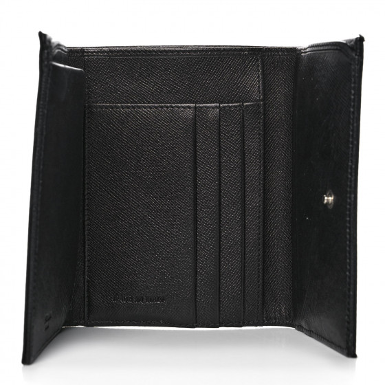 PRADA Tessuto Nylon Tri-Fold Compact Wallet Black 1034733